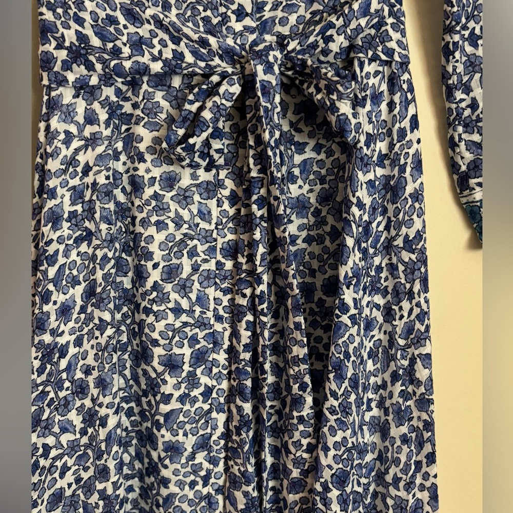 Kobi Halperin Blue Floral Tie-Waist Long Sleeve Midi  Dress - Picture 5 of 10